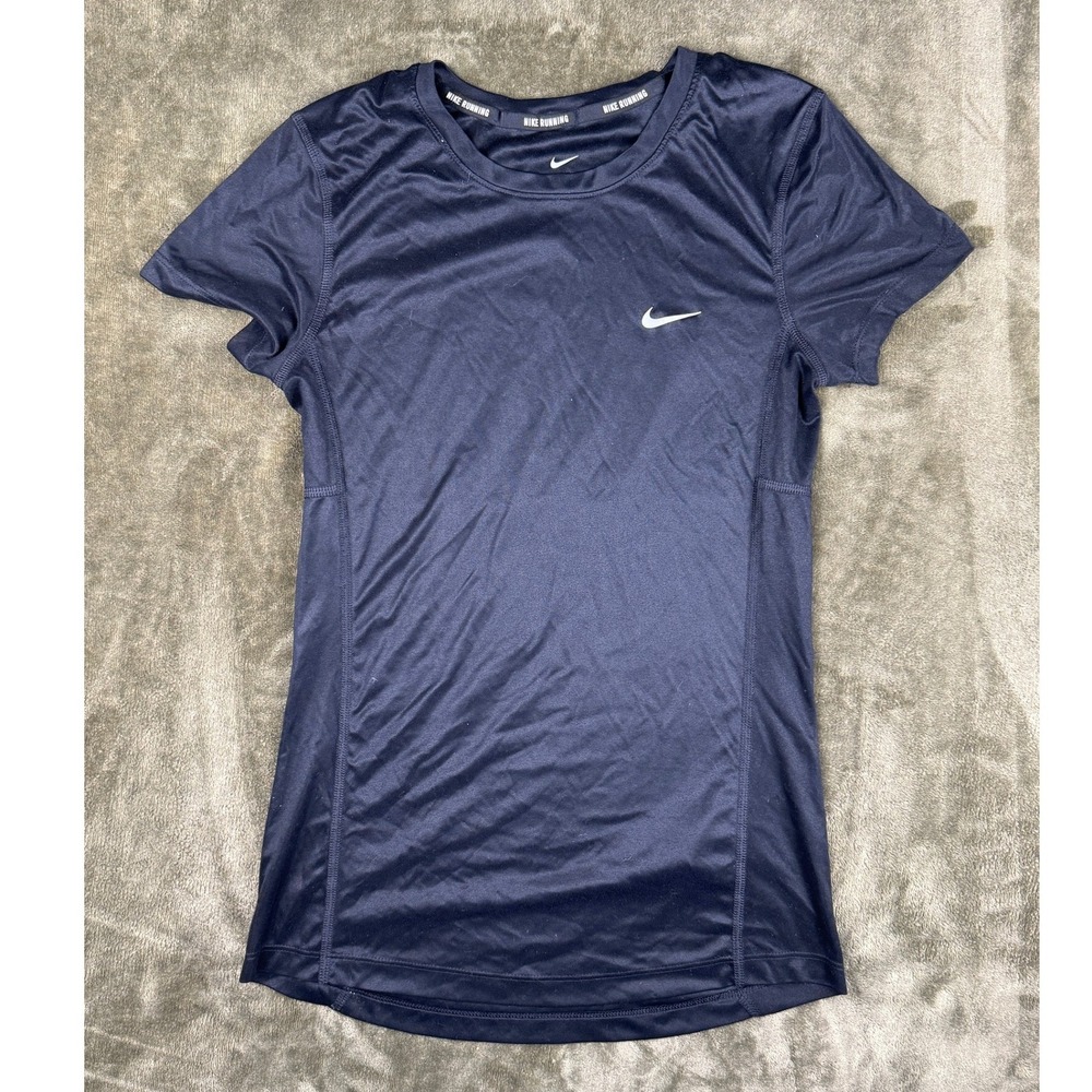 Nike Dri-FIT Running Shirt Womens XS Navy Blue Short Sleeve Athletic Top - Picture 3 of 10